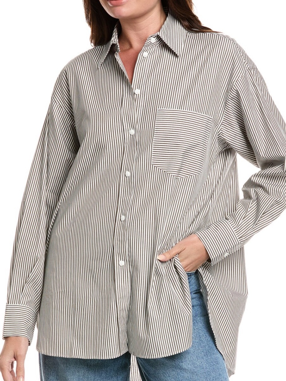 rag & bone Max Stripe Boyfriend Shirt Gravel Stripe XS/S